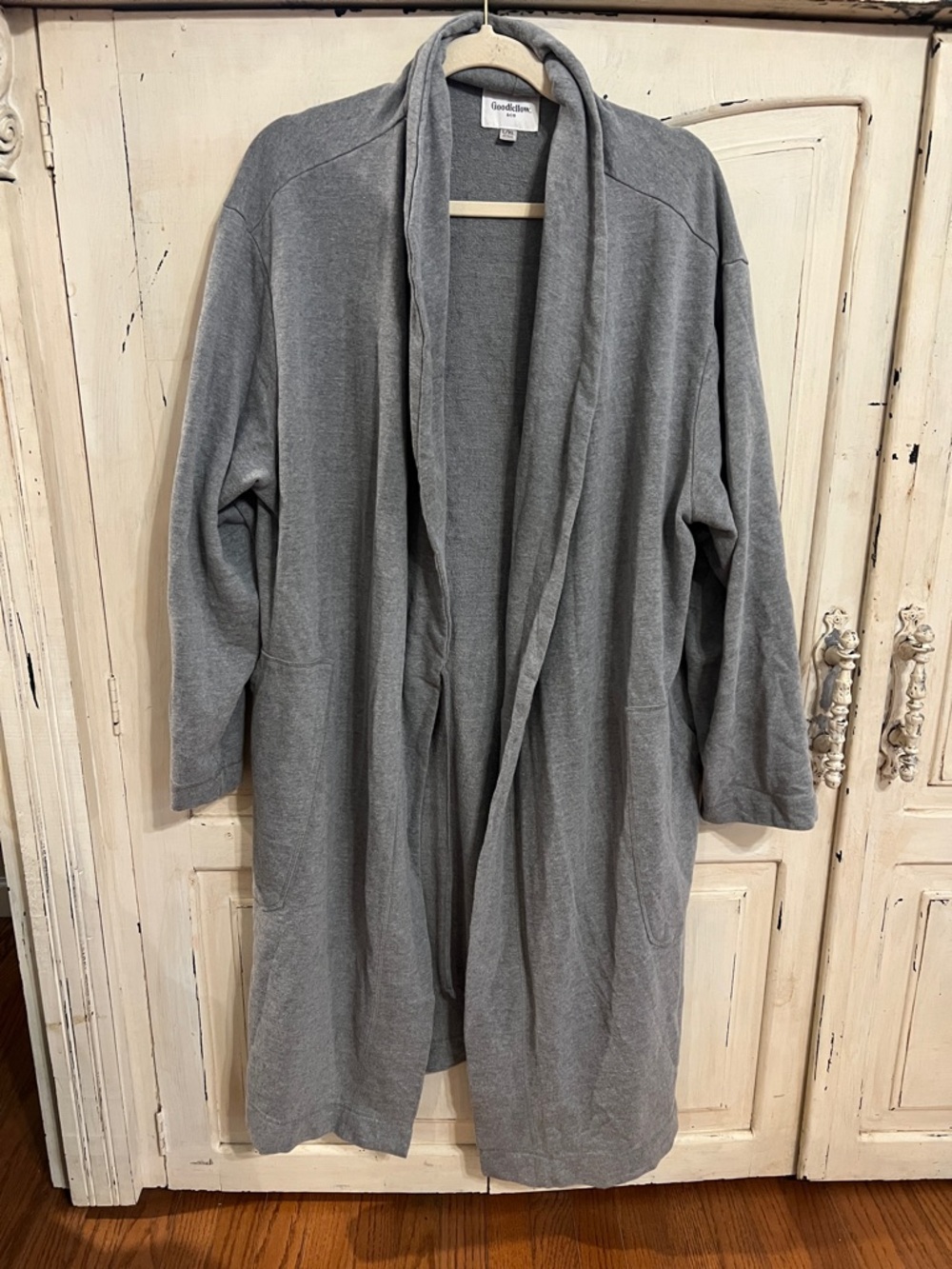 Goodfellow & Co Gray Long Cardigan Robe Style Open Front Sweater L/XL